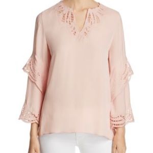 Kobi Halperin silk lace blouse in pink. Size S.